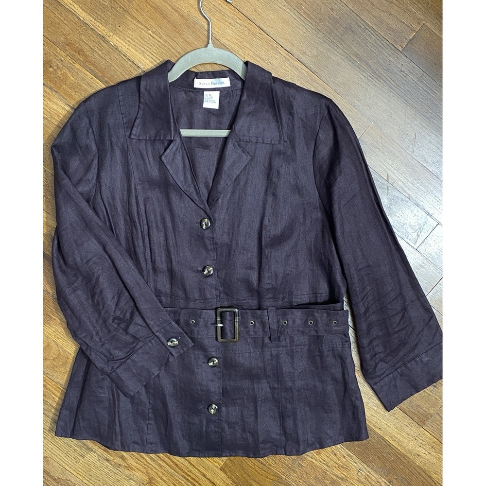 Belted Linen Jacket Chocolate Espresso Lightweight Modern Minimalist Capsule SzL